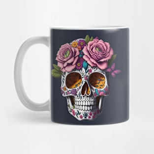 Funny Sugar Candy Skull With Flowers Mug